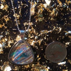 Blue Grey Brown Sparkle Acrylic Pour Necklace